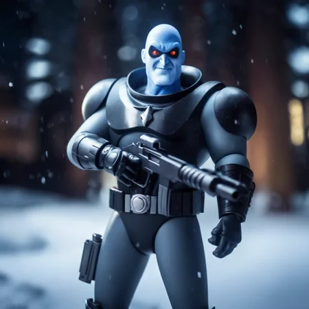 cinematic film still of  <lora:Batman The Animated Series Style:1.2>
Mr Freeze In Gotham City a cartoon character with a gun in his hand Batman The Animated Series Style, shallow depth of field, vignette, highly detailed, high budget, bokeh, cinemascope, moody, epic, gorgeous, film grain, grainy