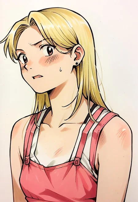 ,traditional media,Bpb_char,Score_9,score_8_up, score_7_up, score_6_up,bpb_char, dhenk,  1girl, blonde, female focus,petite