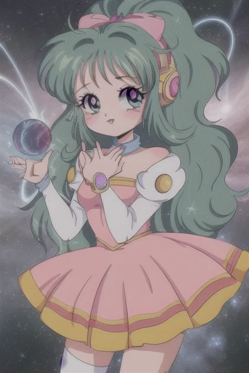 1girl, 80's anime style, <lora:TFM_FTA:0.7>, as a magical girl in the stars, waves, water, planets and galaxies