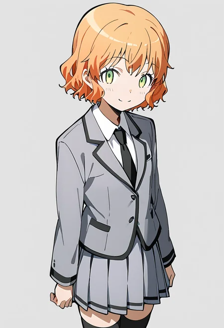 score_9,score_8_up,score_7_up,score_6_up,source_anime,cowboy_shot,transparent_background,white_background,1girl,v,seductive_smile,<lora:åæ©é½èä¹:0.8>,kurahashi hinano,orange hair,short hair,green eyes,school_uniform,gray jacket,white shirt,gray skirt,black tie,black_thighhighs,