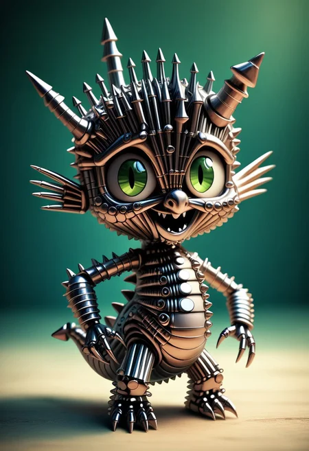 score_9, score_8_up, score_7_up, score_6_up, score_5_up, score_4_up, mysterious cute monster,surreal, detailed, bokeh, perfect balanced, deep fine borders,artistic photorealism, smooth, whole body view, (castle background), body made out of fasteners and leather, (funny horror theme, with spike head), spikey, game of thrones theme, fastenerswm