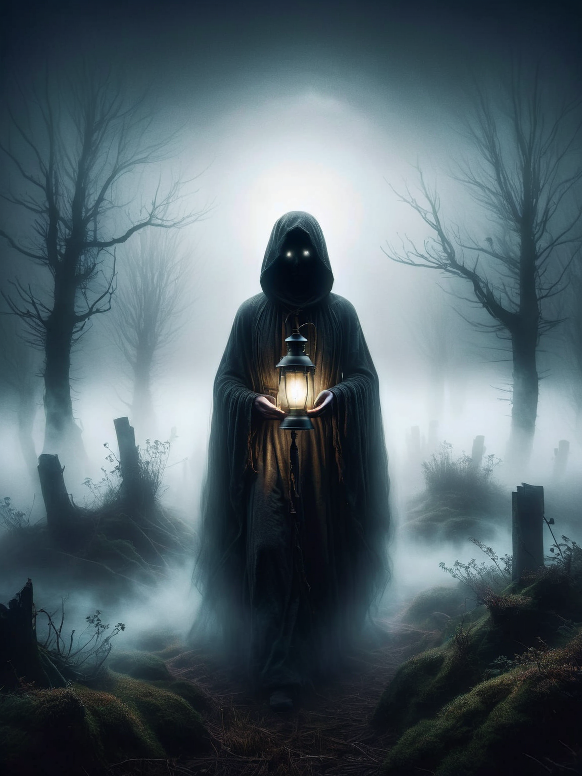 A mysterious ais-crsd cloaked figure holding a lantern, wandering through a fog-enveloped moor, their face hidden in shadow. <lora:ais-crsd-sdxl:1>