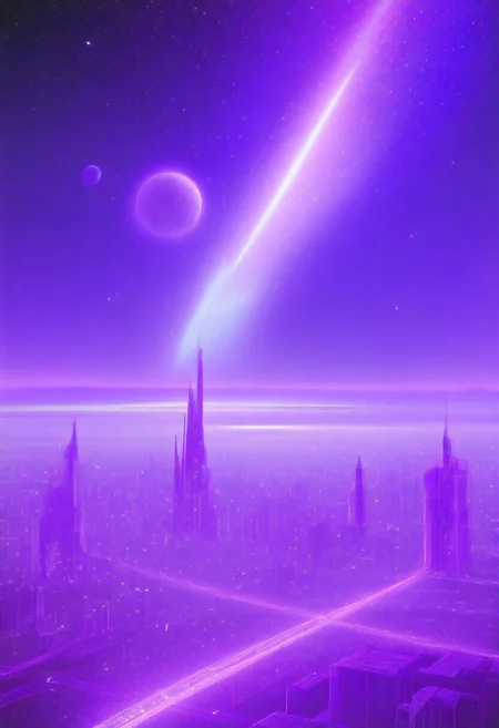 High quiality, high resolution, high definition,
Magical city with skyscrapers, a planet with purple colors and lines that emit white light surrounded by a planet ring, with the view from behind a cat looking towards the city, citybkg, anime style, high ilumination, galaxy sky, calid colours, spacial station
