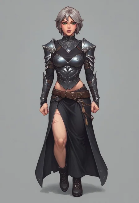score_9, score_8_up, score_7_up, score_6_up, score_5_up, score_4_up, rating_safe, masterpiece monet painting, aaLinBeiFong, green eyes, short hair, grey hair, scar, armor, black uniform, lipstick,
(((full-clothed))),
BREAK
strange world background score_9, score_8_up, score_7_up, score_6_up, source_cartoon, rating_explicit, Expressiveh, (((((full body))))), dynamic pose