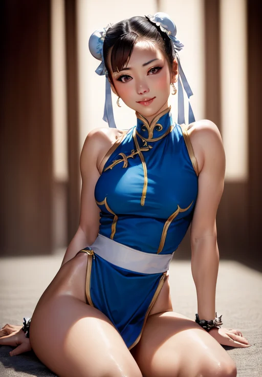 (Photo:1.3), highdetail, <lora:chun-li:0.8>, chun-li, 1girl, solo, smirk, sitting, legs, (seductive, alluring, charming:1.3), (ultra-high res, high details, absurdres:1.3)