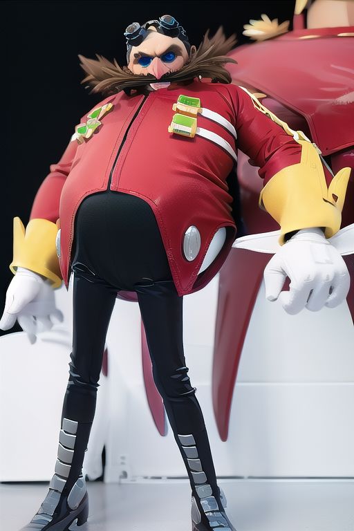 Tall, High quality, nonblurry, male focus, Ultra HD, HDR, 8K, smooth lighting, solo, (fully clothed, masterpiece, photorealistic, good shading, studio quality, man, 1boy, masculine), (Eggman, bald, bald, brown moustache, white gloves, blue tinted eyewear, pointy nose, red coat, black pants), ((, epic lighting)), best_quality, perfect quality, cinematic lighting, highest quality, intricate details