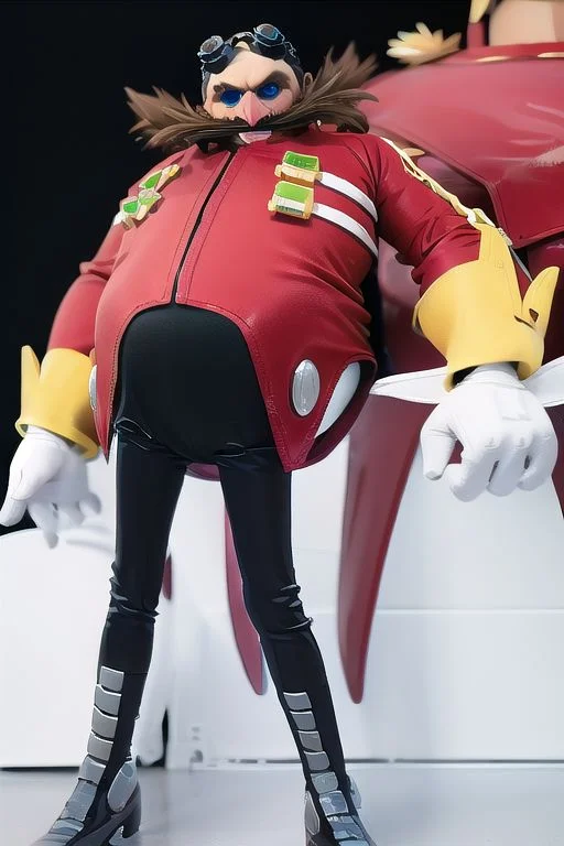 Tall, High quality, nonblurry, male focus, Ultra HD, HDR, 8K, smooth lighting, solo, (fully clothed, masterpiece, photorealistic, good shading, studio quality, man, 1boy, masculine), (Eggman, bald, bald, brown moustache, white gloves, blue tinted eyewear, pointy nose, red coat, black pants), ((, epic lighting)), best_quality, perfect quality, cinematic lighting, highest quality, intricate details