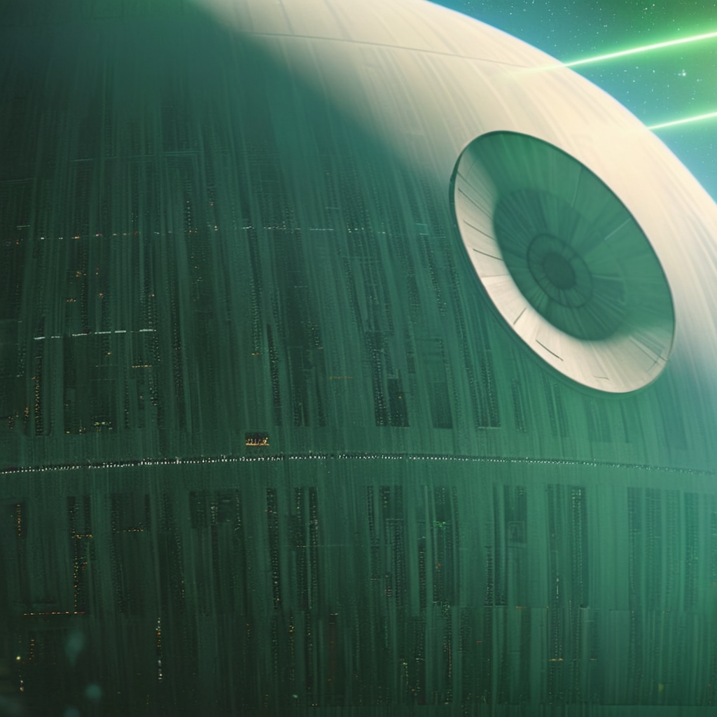 cinematic film still of  <lora:star wars style v2:0.2>
<lora:detailed:0.4> detailed
<lora:perfection style:0.4> perfect
<lora:PerfectEyesXL:0.5>
<lora:Chiaroscuro Lighting Style:0.3>
 <lora:Death Star:0.9>
Death Star a star wars death star with a laser beam weapon firing from it,sky,no humans,star (sky),scenery,space,planet,galaxy , star wars style, shallow depth of field, vignette, highly detailed, high budget, bokeh, cinemascope, moody, epic, gorgeous, film grain, grainy