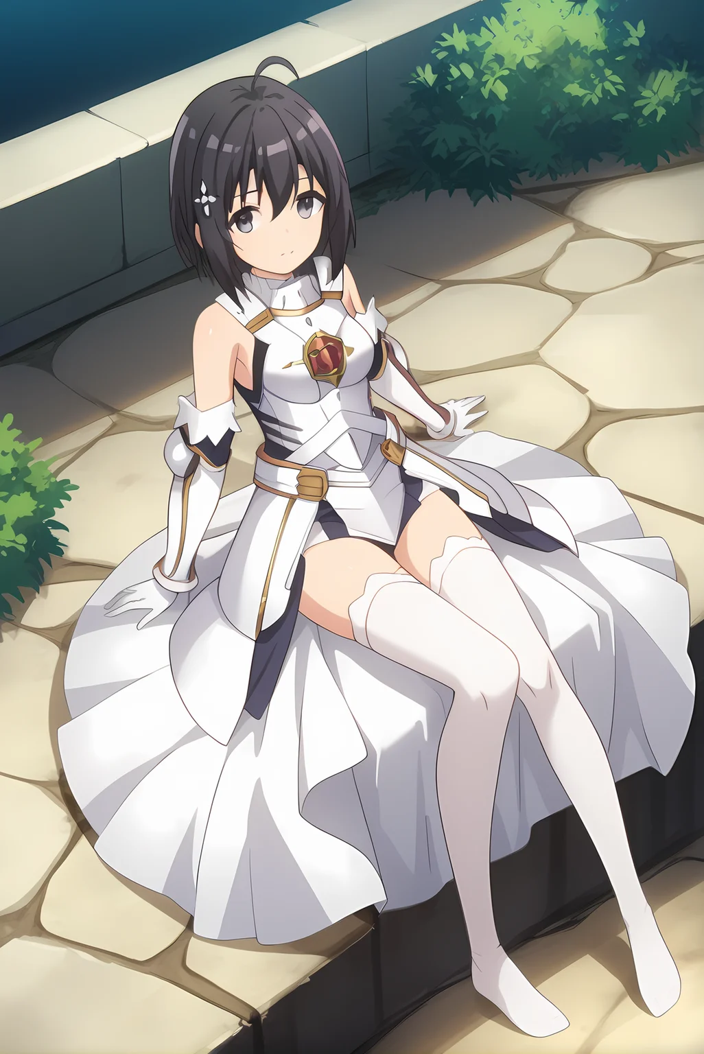 (white armor white gloves white sleeves white thighhighs), bof-maple, black hair, hair ornament, medium breasts, 1girl, solo, skinny, feet, score_9, score_8, score_7, source_anime, horny, , (1.3::full body|sitting|standing|lying|0.6::close-up| :1.20), <lora:bof-maple-V01-000005:0.80>
