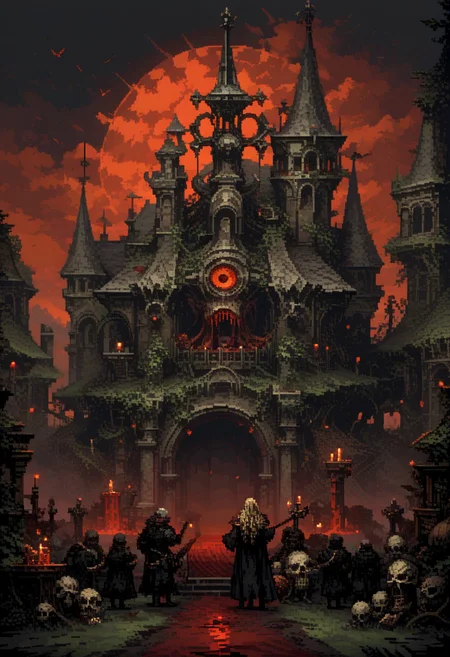 score_9, score_8_up, score_7_up, yamer_pixel_fusion, pixel art, Castlevania vampire, grimdark, hyper-detailed, dark fantasy, d3p1x3l, pixel art