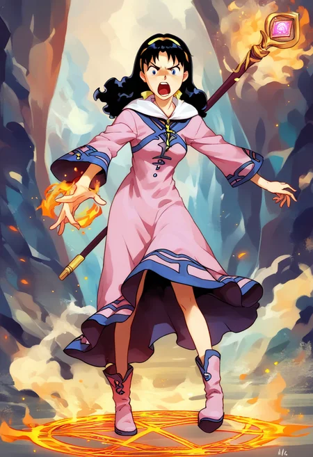 score_9, score_8_up, score_7_up, source_anime,
mia_ausa, hair bow, hairband, dress, jewelry, full body shot, fire magic spell, ice magic spell, magic staff, shouting, <lora:mia_ausa:1>