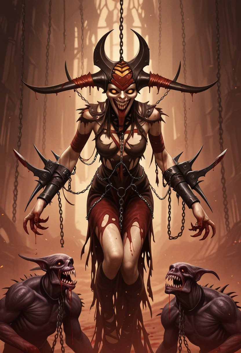 AMAZING QUALITY, MASTERPIECE, CARNEVIL, 1GIRL, CHAINS, MONSTER, BLOOD, ARM WEAPONS, SHARP TEETH,