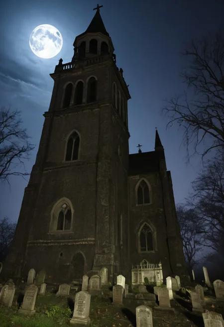 masterpiece, best quality,
digital artwork of creepy old church, 3 kids in Halloween costumes holding flash lights,
japanesehorrorclassics,
full moon, night, cosmic rays, haunted place, abandoned old church, graveyard, giant bell tower, wide shot, old trees, forest background, tombstones, scary, paranoia, feeling like someone is watching you, ruined, dirty, cemetery, fear, dread,
(low angle:1.3), focus on old tower,
cinematic, horror, creepy atmosphere, intricate, detailed, rays of light,