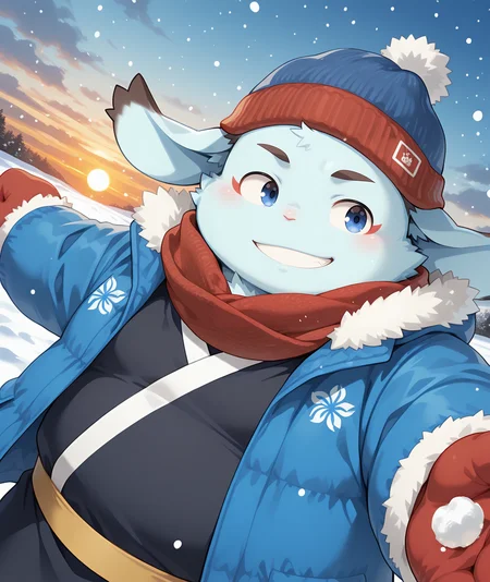 amazing quality, colorful, best quality, high quality, dynamic pose, dynamic angle,, high angle, looking away, attack, sunset, fighting stance, 
<lora:inaba-v5-000010:0.9> t-inaba, BREAK anthro rabbit, rabbit boy, 1boy, young, furry, (aged_up:0.5), winter_clothes, pom_pom_beanie, black_yukata, red_scarf, red_mittens, blue winter_jacket, yellow sash, perspective, upper body, snowing, snowball_fight, smile, teeth, parted lips, two-tone hat, red hat, blue hat,