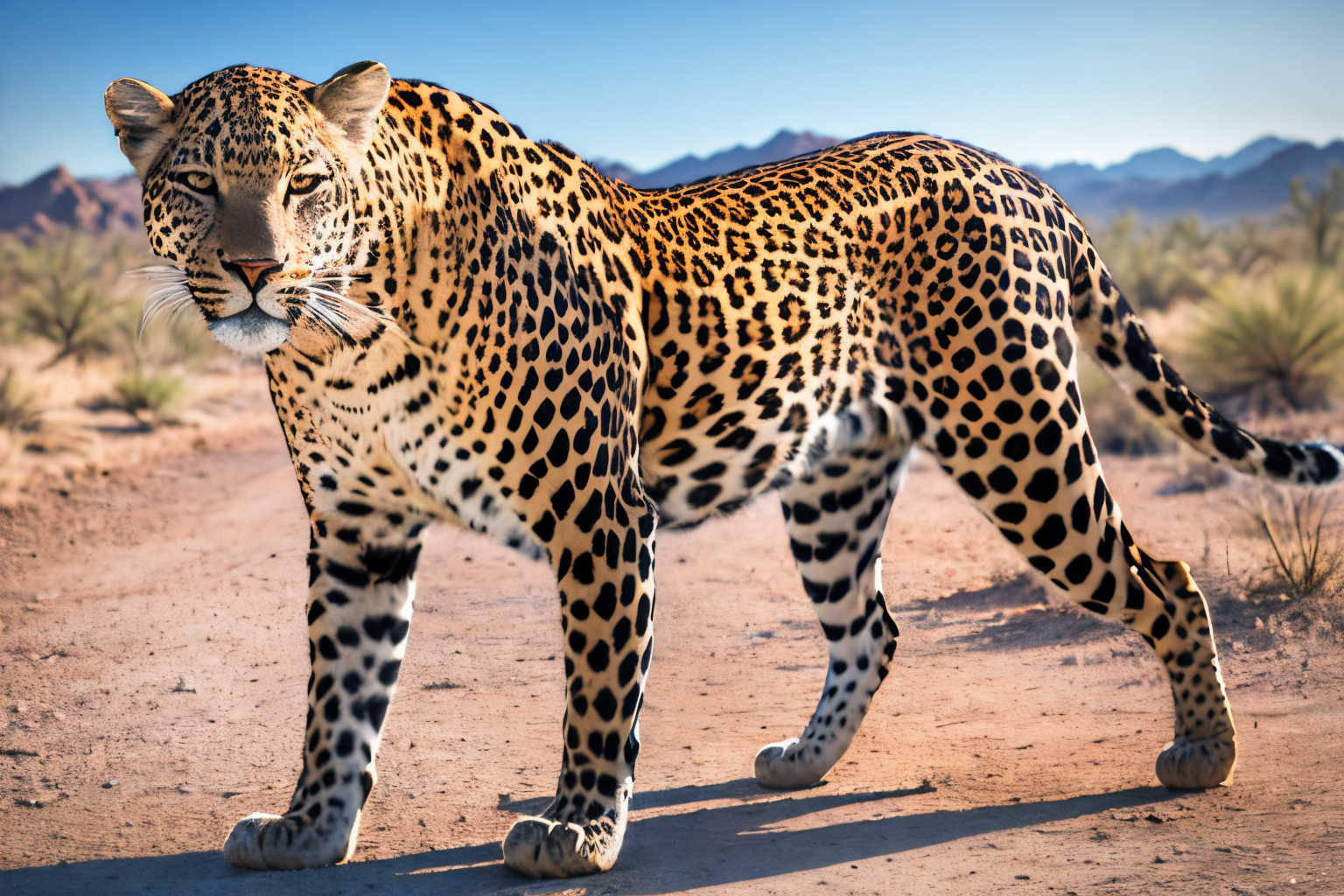 desert landscape (masterpiece, best quality:1.2), ultra-detailed, EdobLeopard leopard walking, (realistic:1.5), <lora:EdobLeopard_v1.0:0.8>