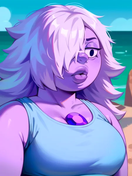 <lora:Amethyst:0.5> a_tst, 1girl, bright lilac skin, long messy hair, pale lavender hair, black eyes, band obscured eye, plump lips, small upturned nose, gemstone on chest,
<lora:Nameless_Rina_da1_SNR-4_20240228_txt_pony-v6:0.9> breasts, realistic, score_9, score_8_up, score_7_up,
