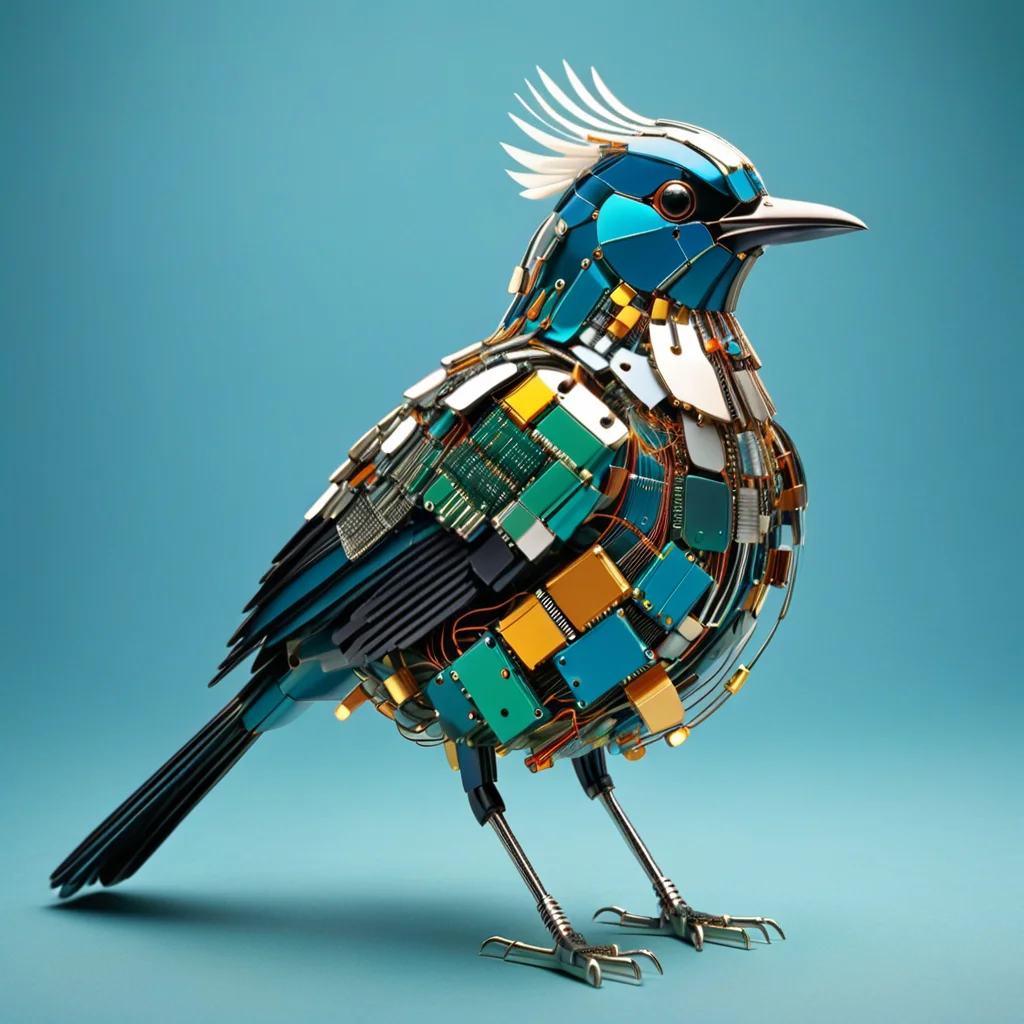 bird made out of transistors , looks beautiful and aesthetic, colorful background  <lora:TransistorsXL_LoRA:1>