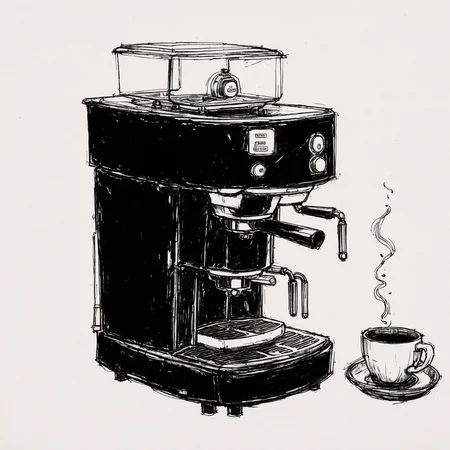 <lora:DarkInkAI:1> DarkInkAI, coffee machine in a kitchen, inksketch
