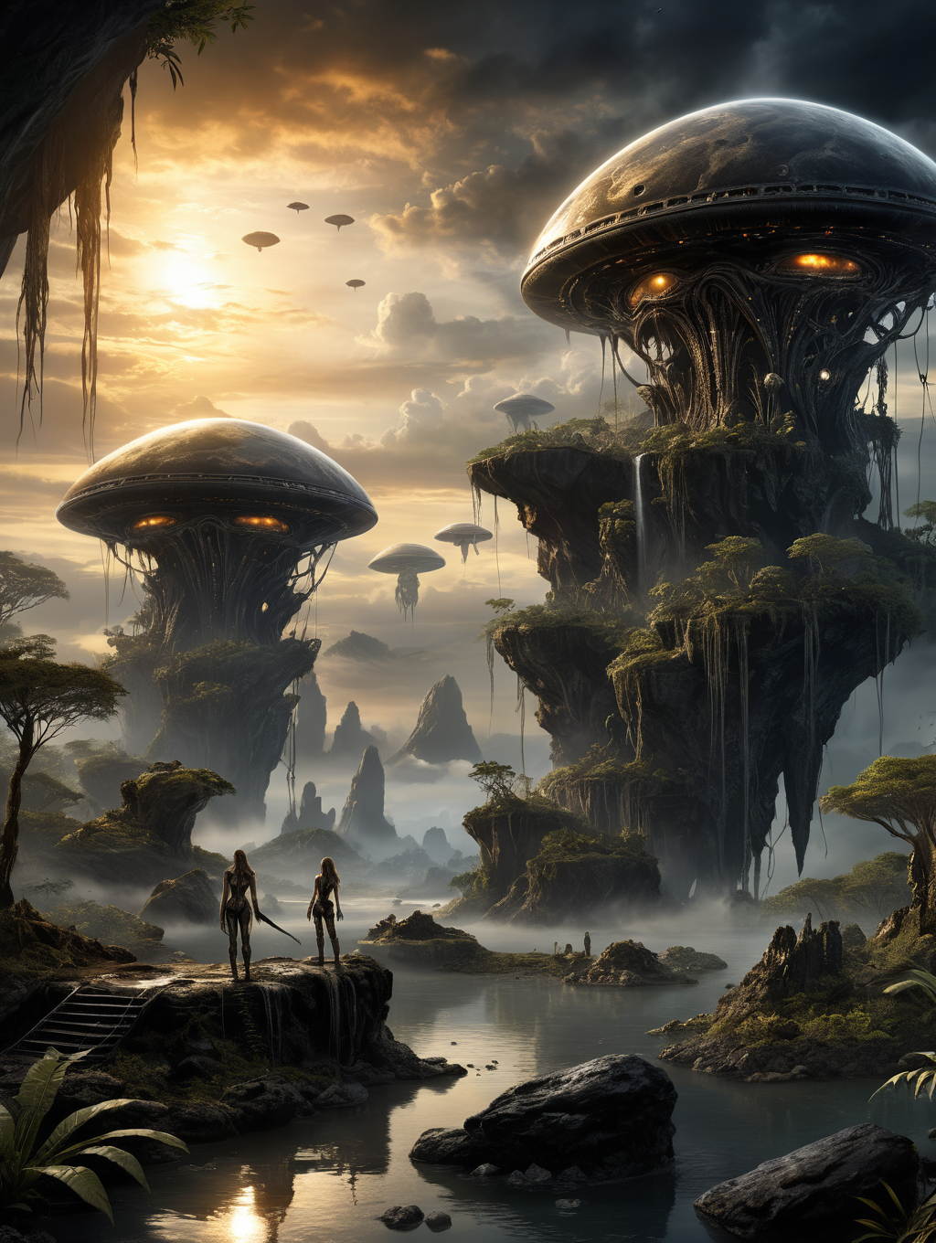 Hyperrealistic art  alien landscape, floating islands, clouds, tendrils, 32k uhd, HDR,fearsome appearance, masterpiece, high resolution, HD, 8k, best quality, intricate details, <lora:add-detail-xl:1.8> . Extremely high-resolution details, photographic, realism pushed to extreme, fine texture, incredibly lifelike