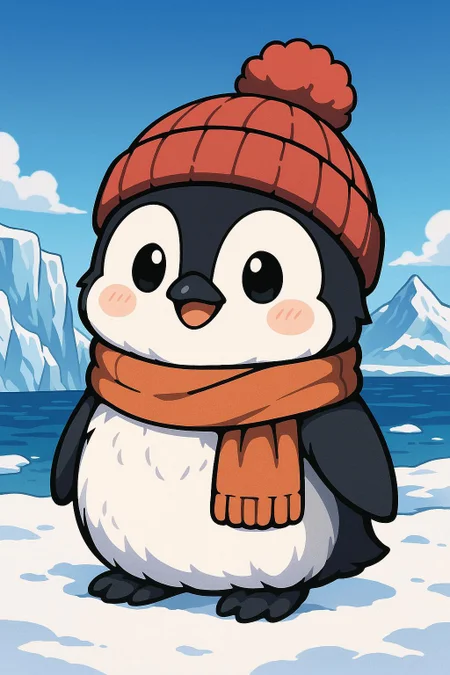 K3OW, a picture of a cute fluffy anime penguin, black outline, thick outlines, masterpiece, extreme quality, anime wallpaper, screencap, cg, hyper focus, good detail, tundra, wearing a scarf, winter hat, (no humans), snow on ground, clear sky, gradient sky, outdoors, ocean, glacier, mountain, arctic, high contrast, (adorable), (anime), graphic, art, exceptional, top tier, award winning, pictograph, trending on art station, vector art, anime style
<lora:flux_AnimeStyleTest_-_K3OW-e14:1> <lora:MJanime_flux_lora_v2:1.3> <lora:Darknet_Diaries:0.65> <lora:GLSHS:-0.13> <lora:test001:0.85>