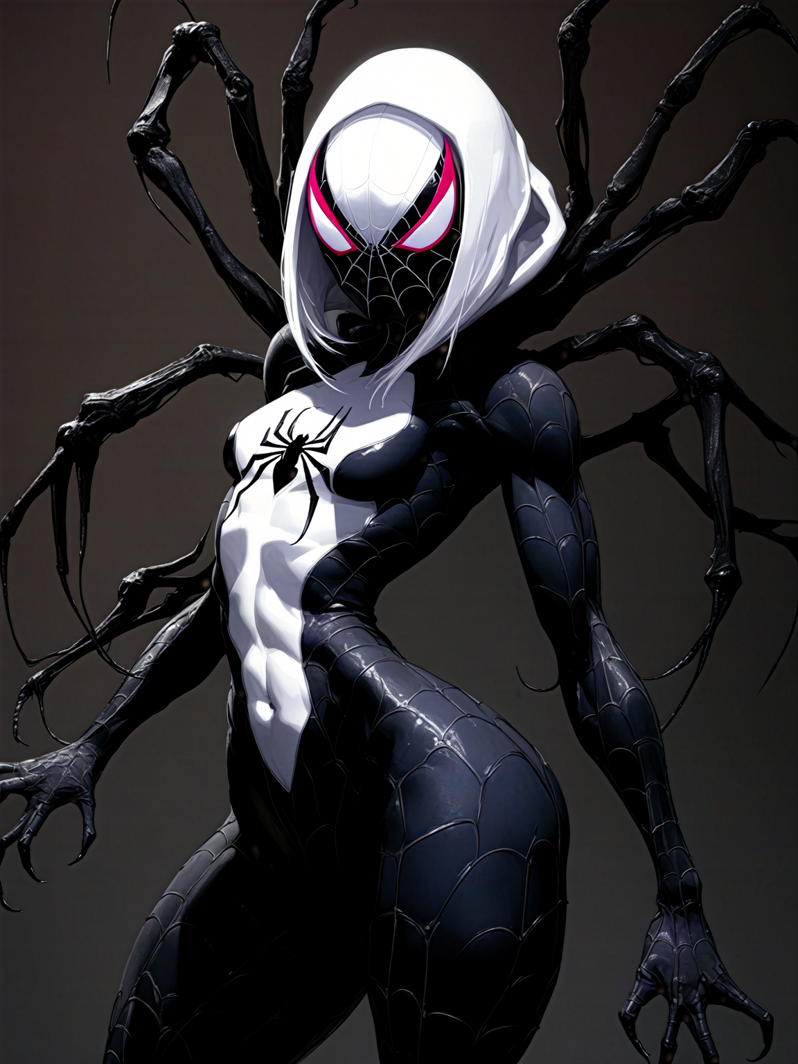by Tsutomu Nihei,(strange but extremely beautiful:1.4),(masterpiece, best quality:1.4),in the style of nicola samori, Spider-Gwen Venom