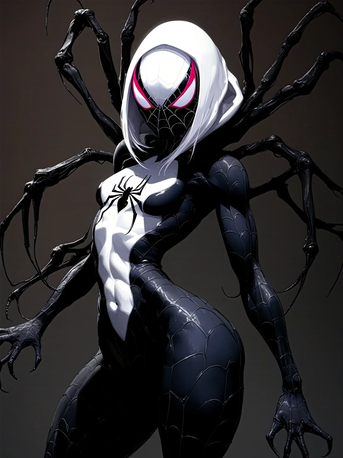 by Tsutomu Nihei,(strange but extremely beautiful:1.4),(masterpiece, best quality:1.4),in the style of nicola samori, Spider-Gwen Venom