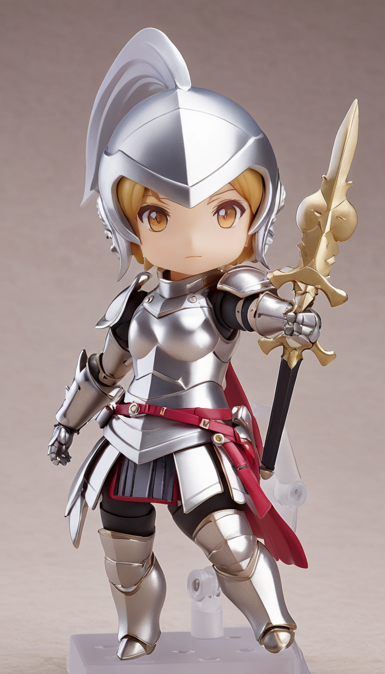 Cinematic scene, hero view, female knight, nendoroid <lora:nendoroid_xl_v5:1>, action pose, masterpiece, best quality, high quality, highres, absurdres