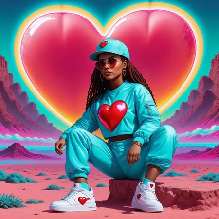 1990s hip hop-themed Luxurious Elegance, <lora:NeonHeartv4:0.8> Neon Heart, dreadlocks, extravagant, ornate, designer, opulent, picturesque, lavish. Vibrant streetwear fashion, graffiti art, boomboxes, vinyl records, urban landscapes, breakdancing, expressive and dynamic, highly detailed