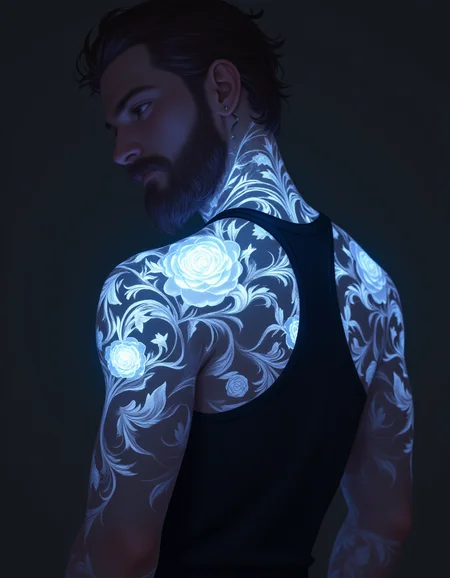 bio ink,  a man with beard and with glowing tattoos   <lora:BioInk2FLUX:0.8>