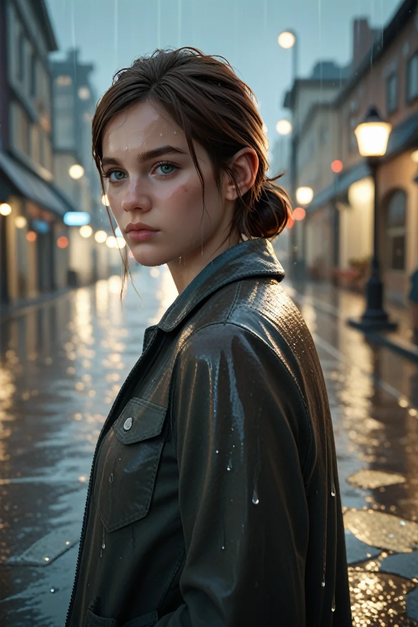score_9, score_8_up, score_7_up, score_6_up
<lora:TLOU2Ellie:0.8>
TLOU2Ellie, 1girl, brown hair, green eyes, looking at viewer, standing under a streetlamp in the rain, reflections on wet pavement, city lights blurred in the background, cinematic and dramatic feel