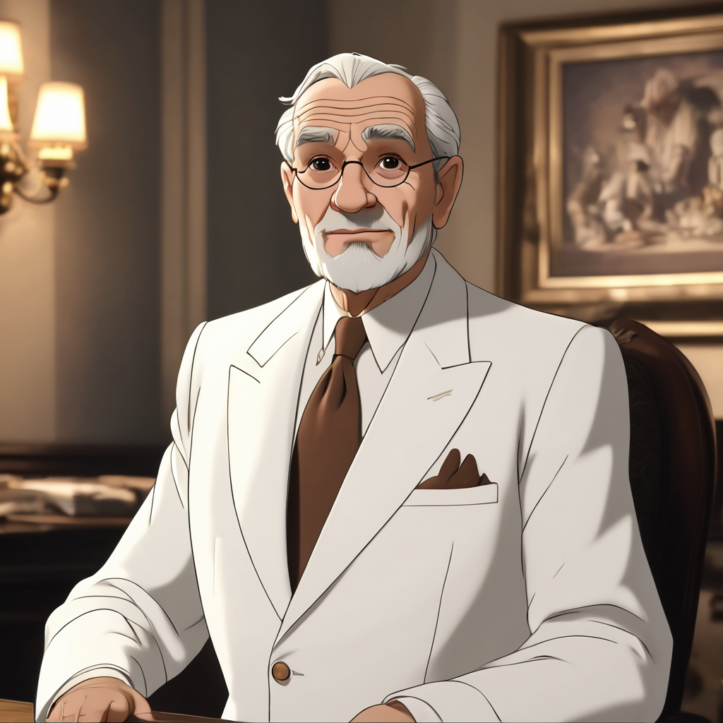 <lora:Disney_2D_Style:1>  old business man wearing white suit Disney2DStyle