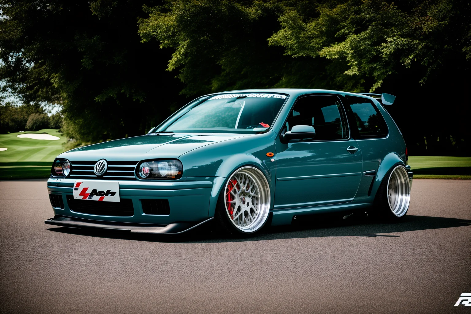 GOLFMK4, custom racing car body modified graffiti, NFS, stance, photorealistic, shot by Sony a7iii <lora:GOLFMK4:0.8>