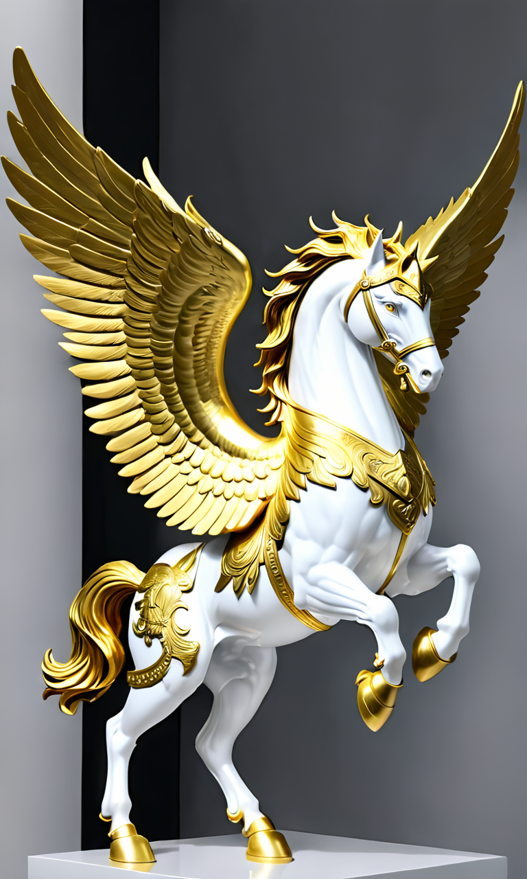 a statue of an armored pegasus, best quality, masterpiece,  <lora:cstatuesdxl:0.8>, cstatuesdxl, white and gold,