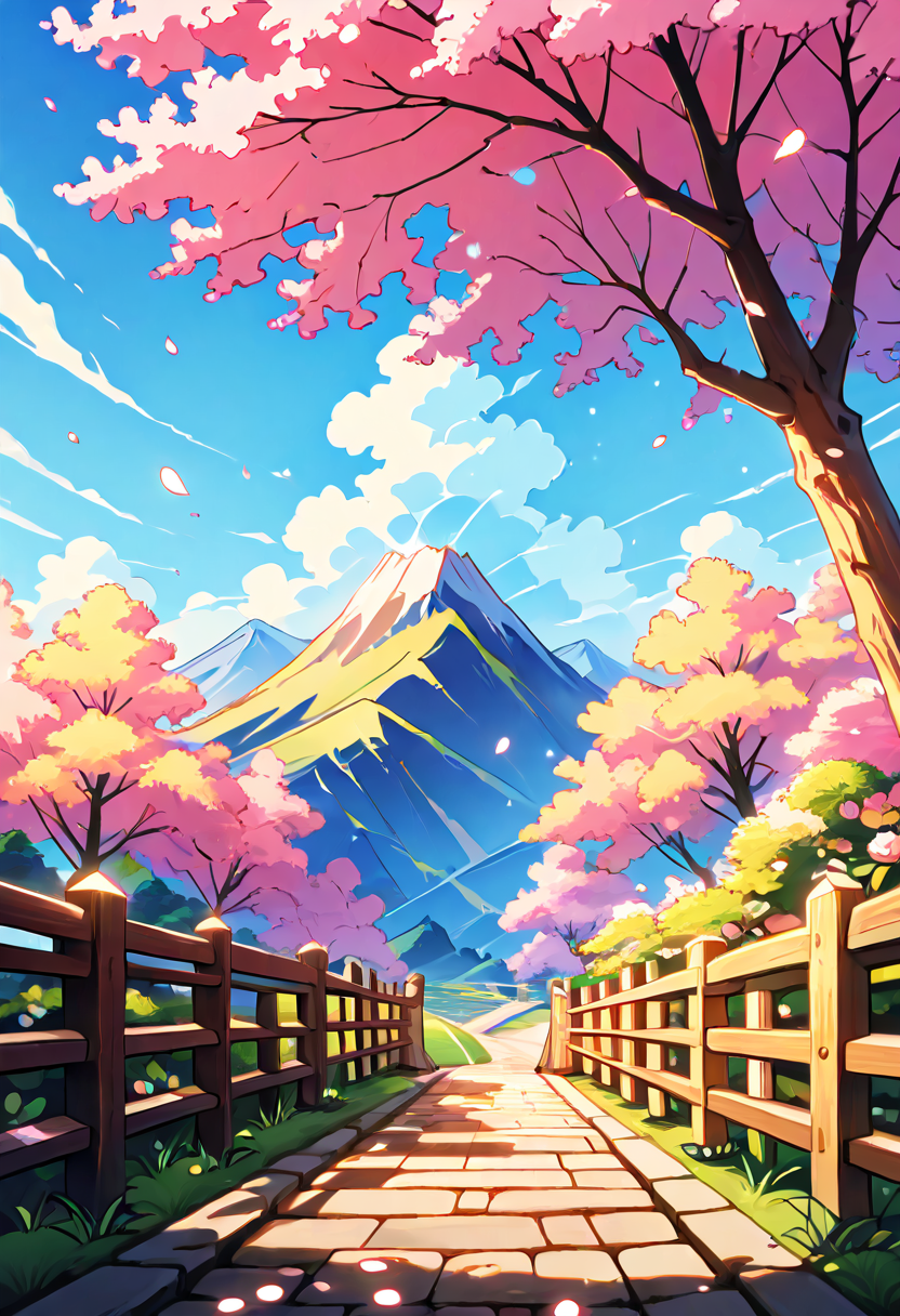 score_9, score_8_up, score_8,   pnkBldng, sky, day, cloud, tree, blue sky, no humans, stairs, mountain, fence, path,  BREAK,  blooming stars, luminescent petals, otherworldly fragrance blurry background, (glowwave:1.1), BREAK,  embedding:zPDXL, Expressiveh,   <lora:PinkBuildingsPDXL_v2:0.6>,  <lora:SDXLFaeTastic2400:0.5>,  <lora:Expressive_H-000001:0.4>,
