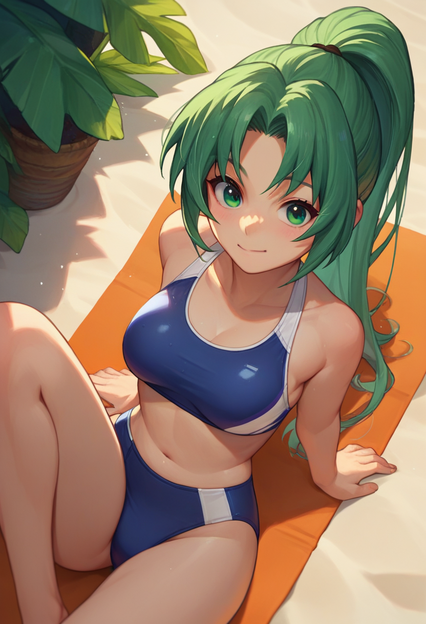 score_9, score_8_up, score_7_up, source_anime, Mion Sonozaki, green eyes, ponytail, swimsuit,  <lora:MionCAME2-000008:1>
