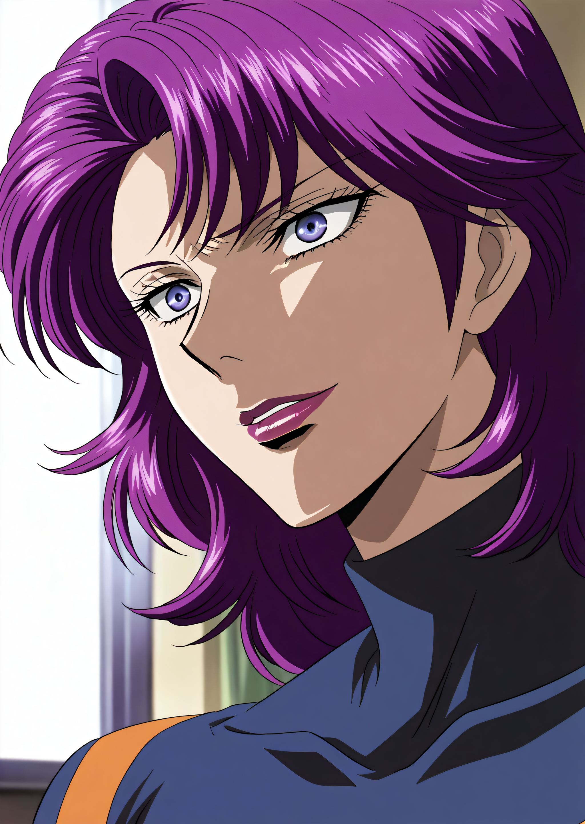 best quality, very aesthetic, absurdres, zPDXL, depth of field, volumetric lighting, BREAK
portrait,  
perfect face, ultra-detailed face, perfect eyes, detailed eyes, light smile, 
<lora:lady_joe:0.8>ladyjoe, purple hair,
