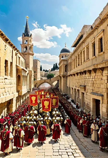 Triumphant procession of the legions of the Roman Empire through Jerusalem