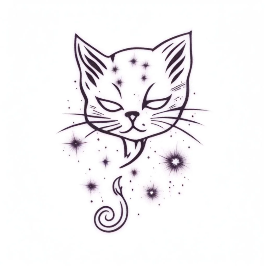 Sparkle kitten tattoo <lora:SDXL-tattoo-Lora:1>