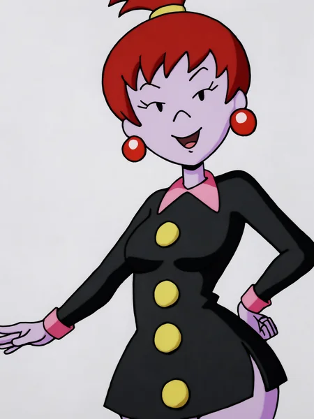 score_9, source_anime, masterpiece, high quality, BREAK, white background, 1girl, <lora:Beebee_Bluff_PDXLv0:0.5> beebee bluff, black dress, v:1.2, aged up, medium breasts, mature, wide hips,