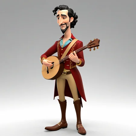 man character standing Bard, musical, storytelling, troubadour, charismatic, entertainer, poetic, lyrical, musician, performance.  <lora:STYLIZARD_v1:0.95>