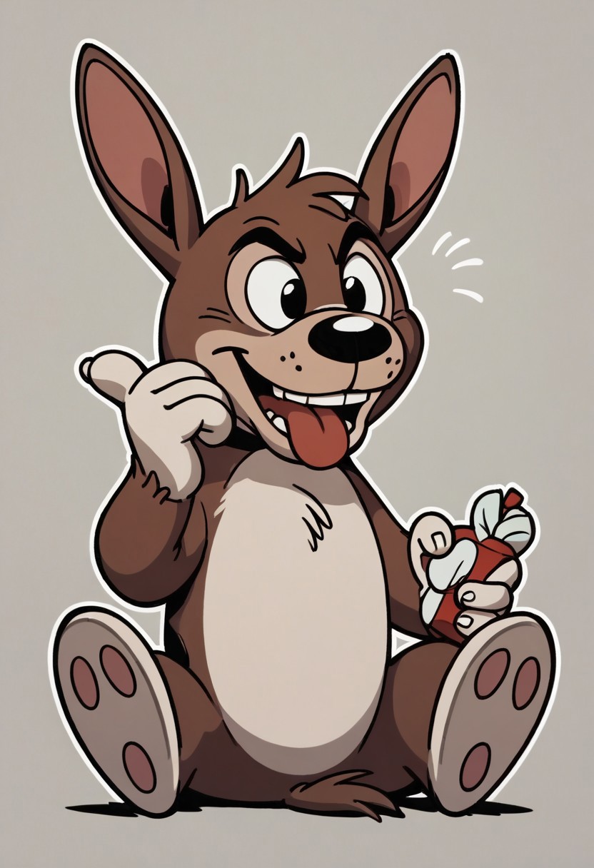 (score_9 | score_8_up | score_7_up) ((masterpiece:1))(best quality,very high quality,ultra detailed:1.2) (2D,cartoon style,anime style)(Smooth:2)(clean blurring) (four fingers on each hand,one thumb on each hand:1), solo, charles, dog, black spot on left eye, white fur, paw, dog paws, donkey dog hybrid, Full Donkey, half donkey, donkey head, donkey ears, donkey tail,