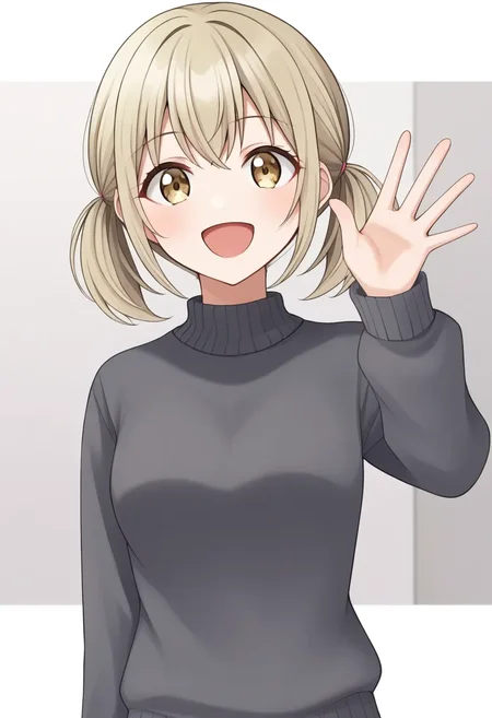 azusawa kohane, project sekai, sweater, hand waving <lora:ps-pd6-4:1>