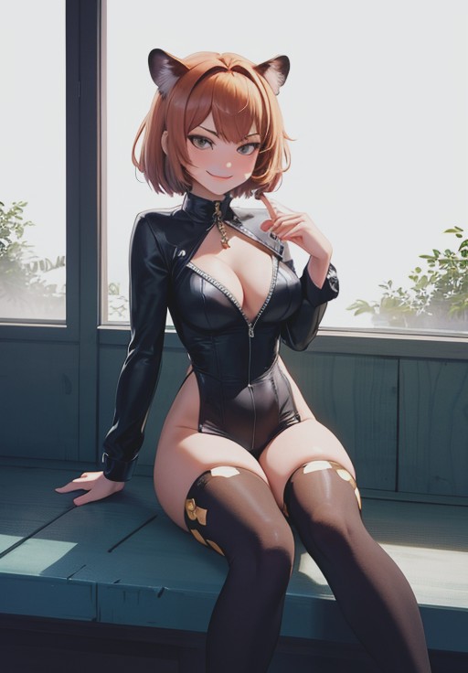 <lora:Jaguar:0.8>, Jaguar,1girl, solo, smirk, sitting,, (acclaimed, alluring, captivating, exciting, gorgeous, striking:1.3)