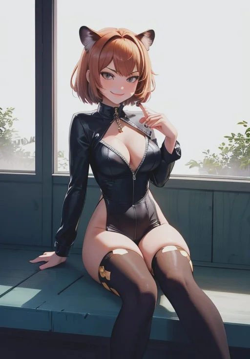 <lora:Jaguar:0.8>, Jaguar,1girl, solo, smirk, sitting,, (acclaimed, alluring, captivating, exciting, gorgeous, striking:1.3)