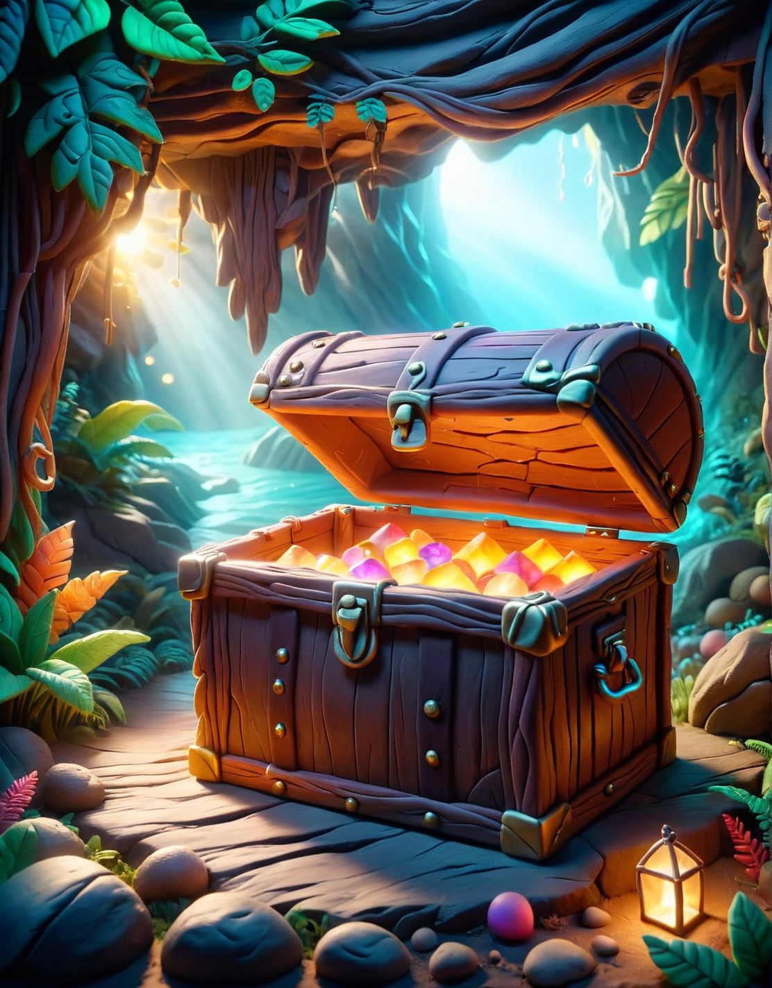 ais-hppycly a treasure chest glowing with a magical light in a dim cave <lora:ais-hppycly-sdxl:1>