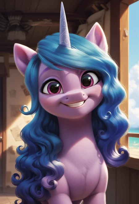 score_9, score_8_up, score_7_up, score_6_up, score_5_up, score_4_up, my little pony, ((feral pony)), izzy moonbow, 1girl, ((solo)), (sexy), beautiful, detailed, (detailed cute pony face), detailed eyes, detailed fur, detailed hooves, beautiful, vector, flat colors, (beautiful long eyelashes), (beautiful hooves), ((coastal town background)), colorful background, (looking at you, looking at viewer:1.5), selfie, smiling, one eye closed, ((close-up)), high angle