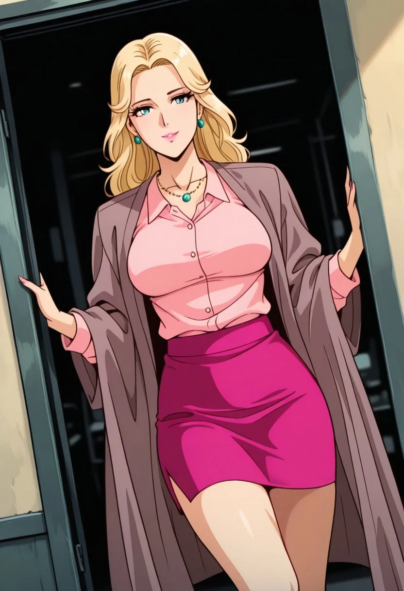 PerrineValleyMB, 1girl, solo, long hair, blonde hair, blue eyes, nose, eyelashes, pink lips, makeup, earrings, collarbone, large breast, thick thighs, muted rose cloak, pink shirt, necklace, bright pink skirt, shoes, high heels,
,seductive pose, sexy pose, tease,
masterpiece, best quality, ultra-detailed, very aesthetic, detailed background, very aesthetic, newest, scenery, highres, 4k, absurdres, 8k, colorful,vibrant, glowing, perfect face, 2d, perfect eyes, detailed eyes,
masterpiece, best quality, ultra-detailed, very aesthetic, newest, scenery, absurdres, perfect anatomy, , perfect face, perfect eyes, mature body, clear eyes, beautiful eyes, athletic, curvy body, athletic girl, perky tits, perfect tits, round breasts, pinup pose, teasing, lustful expression,
muscular female, dutch angle,
,detailed eyes,Smooth Negative, highres, absurdres, uncensored,