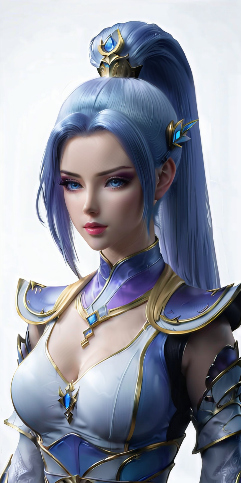 1girl, solo, ponytail, long hair, white background, armor, hair ornament, blue eyes, full body, simple background, looking at viewer, breasts, blue hair, shoulder armor, lips, closed mouth, high ponytail <lora:HanYue_SDXL (1):0.6>, 8k portrait,of beautiful girl white cyborg,elegant,majestic,digital photography,art by artgerm and ruan jia, surreal painting light,highres,focus,colorful,paint,illustration,glow,impossible figures,paradoxical art,paradox,impossible geometry,hypercube,abstract fantasy castle,Beautiful Psychedelic Trippy White Intricate Detailed Elaborate, <lora:xl_more_art-full_v1:0.6>