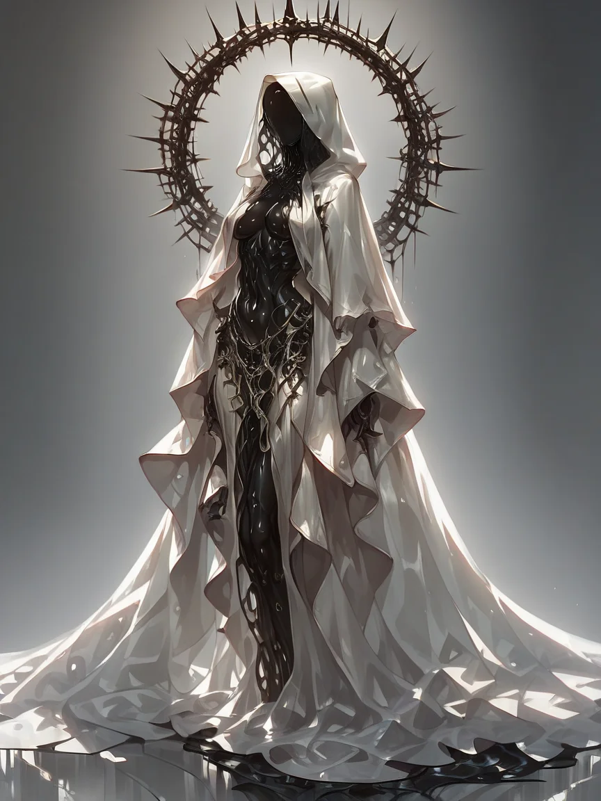 score_9, score_8_up, score_7_up, score_6_up, score_5_up, <lora:al13ng0dXLP:0.8> al13ng0d, solo, veil, black skin, hood up, curvy, shiny skin, full body,
