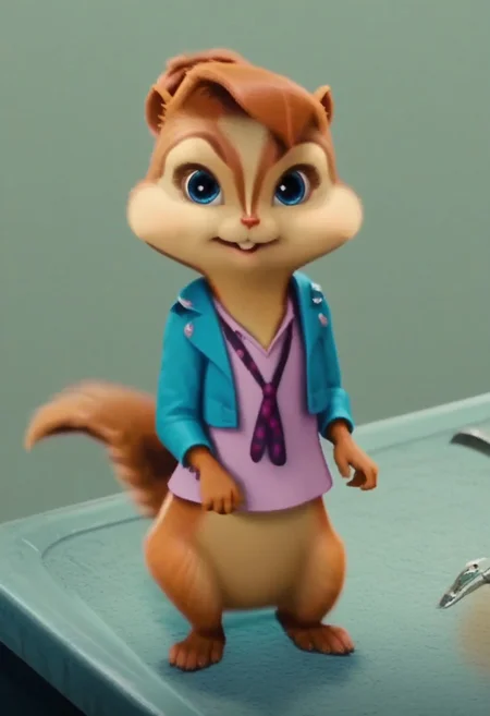 Score_9, score_8_up, score_7_up, source_furry, brittany miller, chipmunk, chipmunk girl, furry female, furry, realistic, tiny animal, movie screencap, blue eyes, default outfit, tail,  large feet, standing,